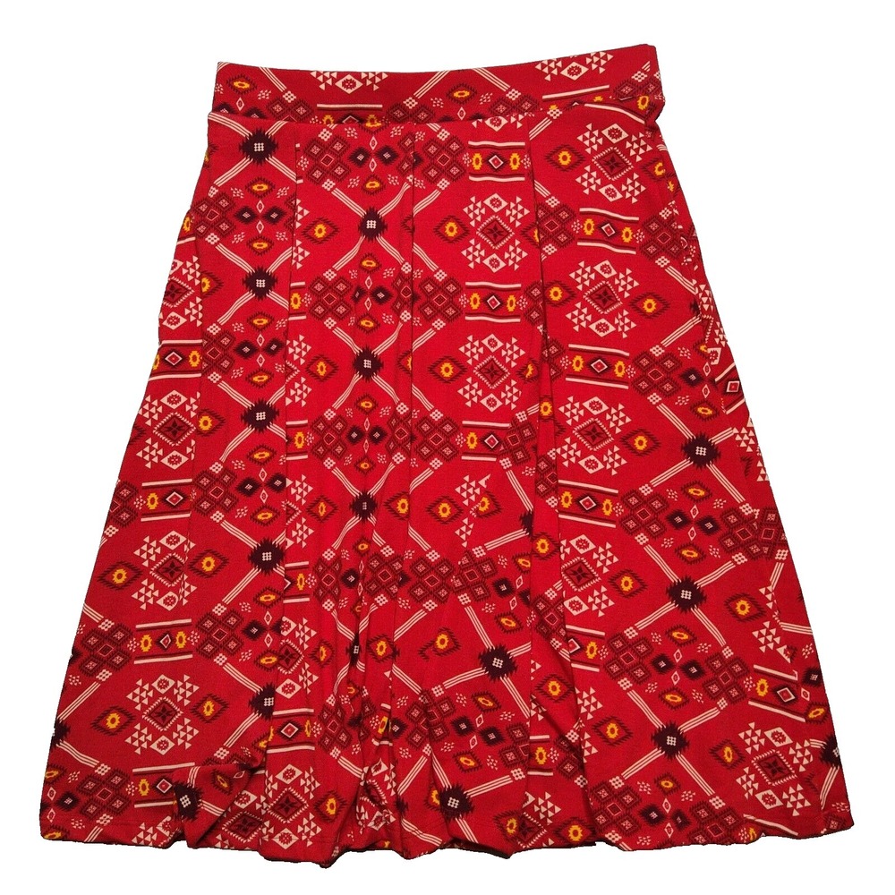 LuLaRoe Madison Women Size Small Red Aztec Tribal‎ Print Pull-on 23" Skirt